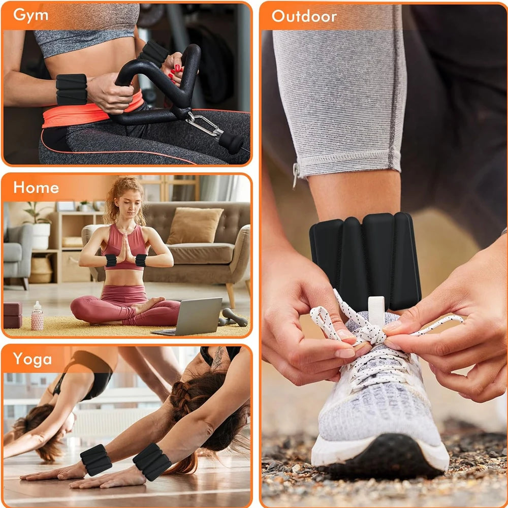 1Pair 2-4lbs Adjustable Wrist Ankle Weights - Silicone Strength Training Bracelets for Yoga Running Swimming - Women & Men