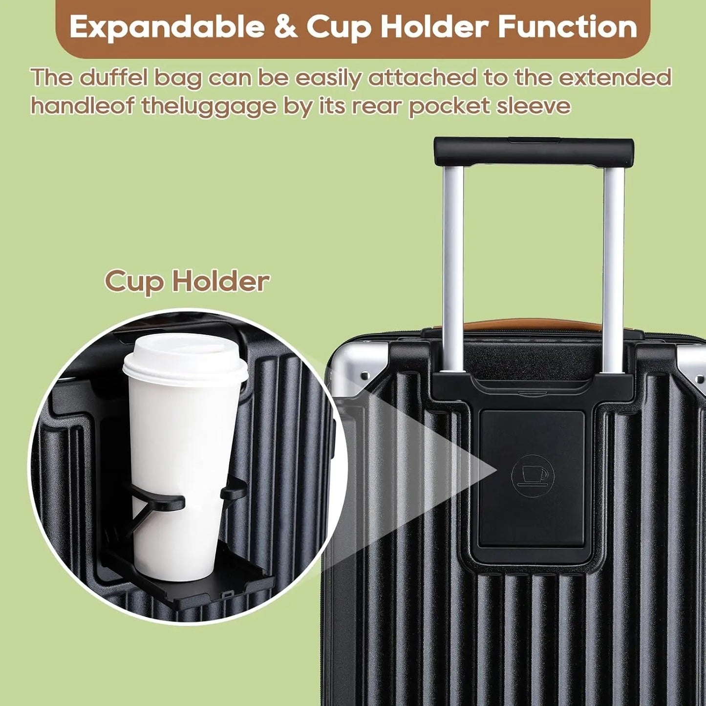 Joyway 3/5pcs Black Luggage Set, 20/24 inch Expandable Suitcase, Cup Holder, TSA Lock, Anti Slip Wheels, Lightweight Durable