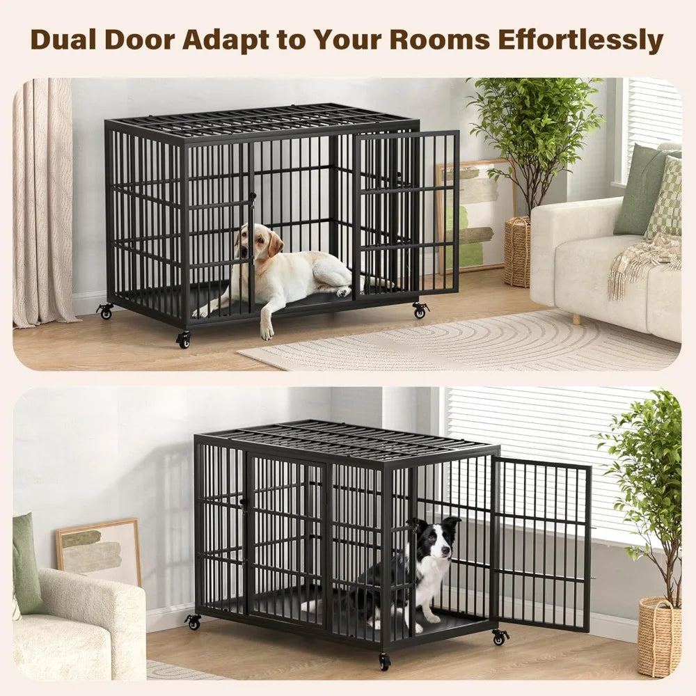 Heavy Duty XL Large Dog Crate for Large Dogs - Escape-Proof Steel Kennel with Self-Locking Latch, Suitable for Indoor Use