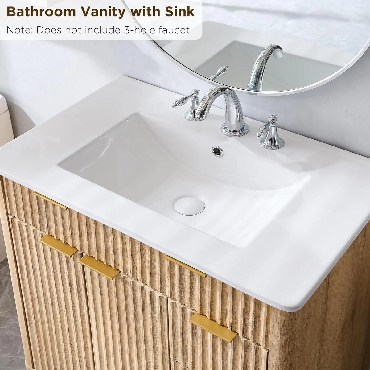 30" Fluted Bathroom Vanity with Ceramic Sink Combo，Freestanding Modern Bathroom Storage Vanity Cabinet