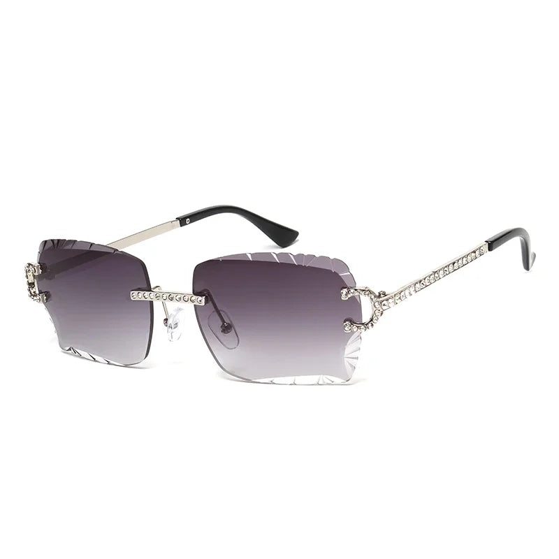 Fashion Rimless Square Sunglasses Vintage Diamond Brand Design Cut Lens Sun Glasses Men Women Metal Frame Luxury UV400 Eyewear