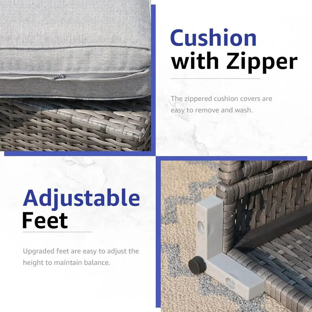 All-Weather Grey PE Wicker Outdoor Sectional Sofa Set with Light Grey Cushions for Patio, Balcony, and Garden