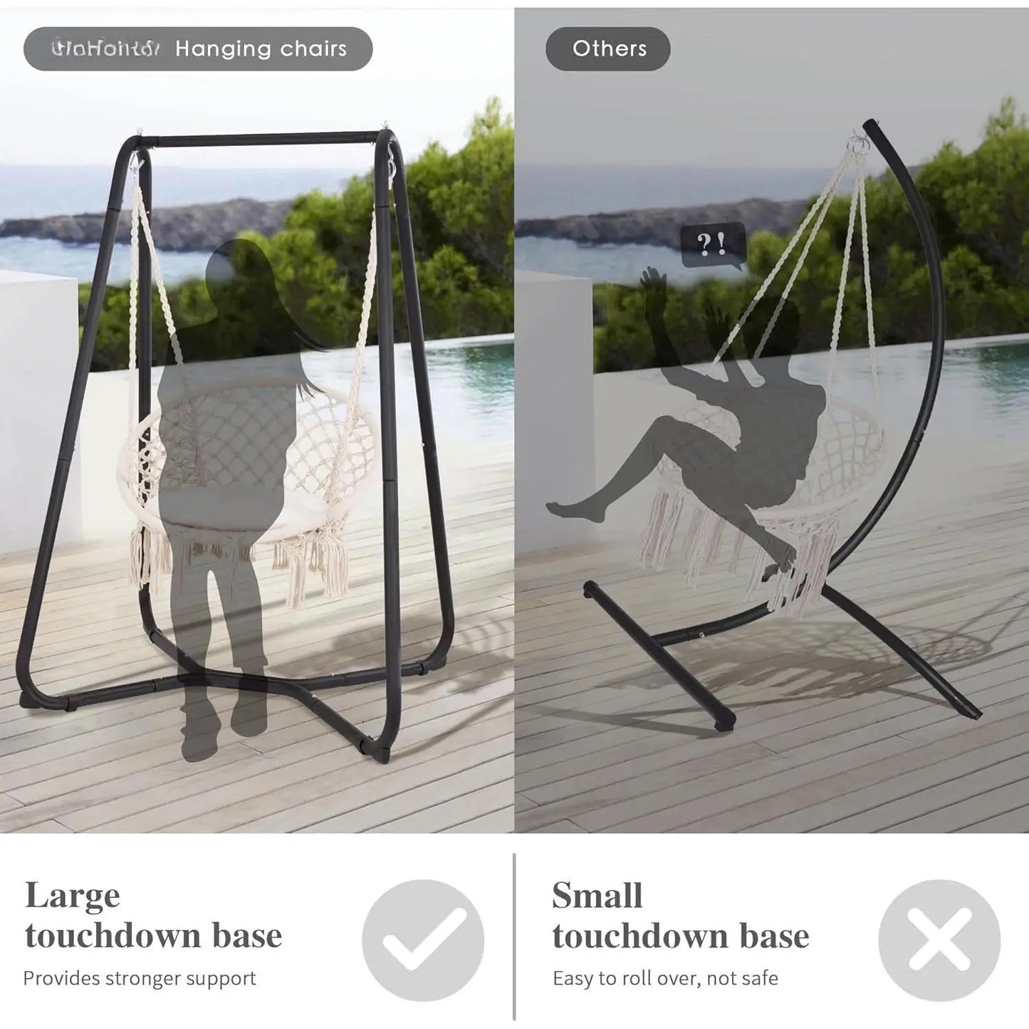 Patio Swing Chair with Stand and Cushion, Heavy Duty Hanging Chair with Stand for Bedroom, 330 lbs Capacity, Patent Pending,