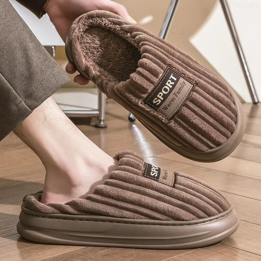 House Slippers For Men Furry Cozy Memory Foam Round Toe Couple Shoes Warm Winter Soft Plush Slippers