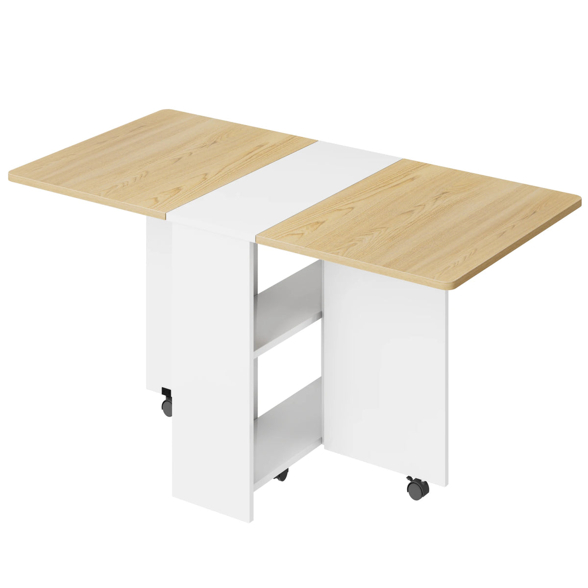 Folding Dining Table Drop Leaf Dining Table with 6 Wheels and 2-Layer Storage Shelf Space Saving Dining Table for Small Spaces