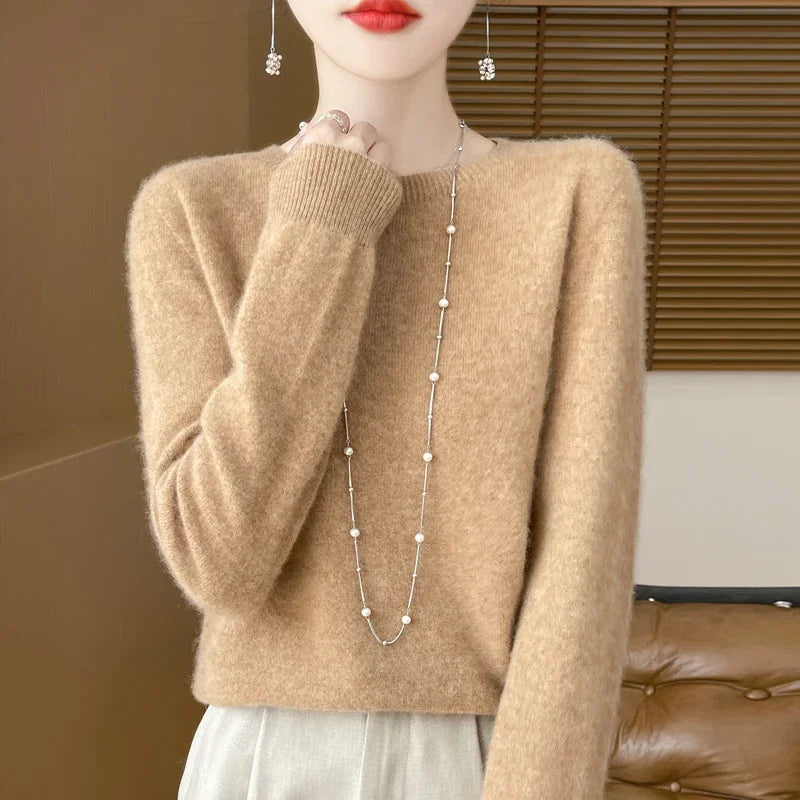 2024 Fashion 100% Merino Wool Sweater Cashmere Pullover O-Neck Long Sleeve Women Knitwear Autumn Winter Clothing Y2K Tops O Ling