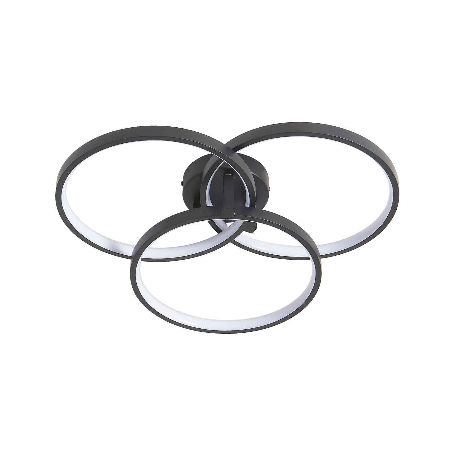 Modern Black LED Ceiling Light, 3-Ring Flush Mount Fixture for Living Room, Bedroom, or Dining Room, Sleek and Energy-Efficient