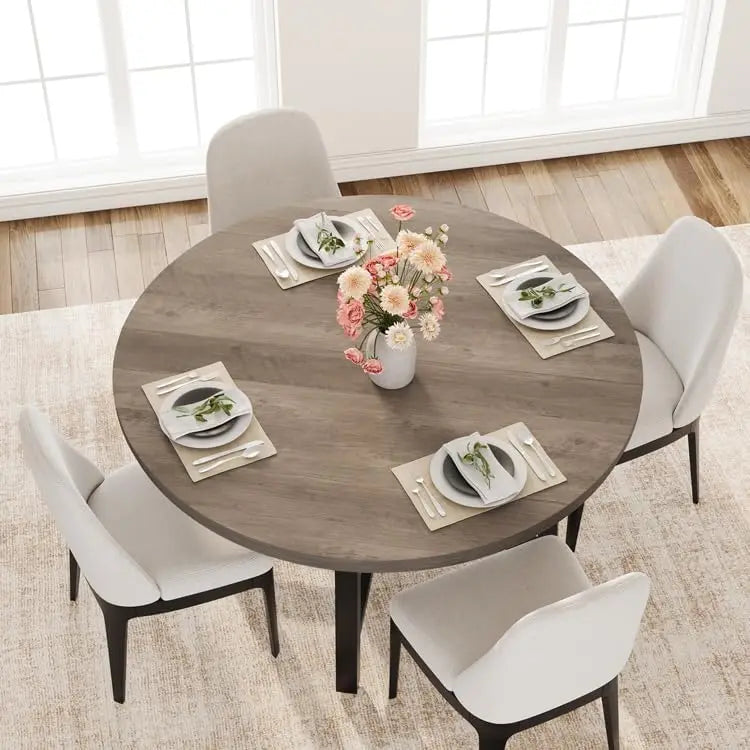 47" Round Industrial Dining Table - Rustic Wood Top w/Metal Frame, Seats 4-6 (No Chairs)
