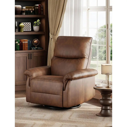 Orange Modern PU Leather Recliner Chair with 360° Swivel and Rocking Glider, Padded Armrests for Living Room, Bedroom, and Nurse