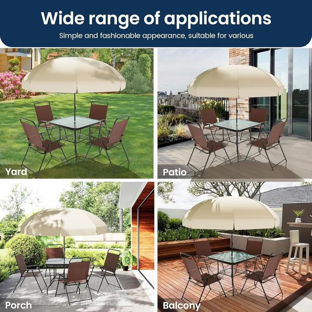 4-Person Outdoor Patio Furniture Set with Folding Chairs, Glass Table, and Umbrella for Lawn, Deck, Garden, Backyard - Brown