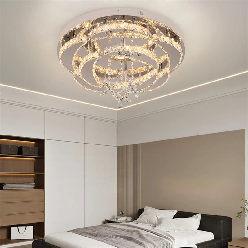 Crystal Ceiling Lamp Led Chandelier Modern Penadant Lighting Fixture For Living Dining Room Bedroom Decorate Lustre RC Dimmable