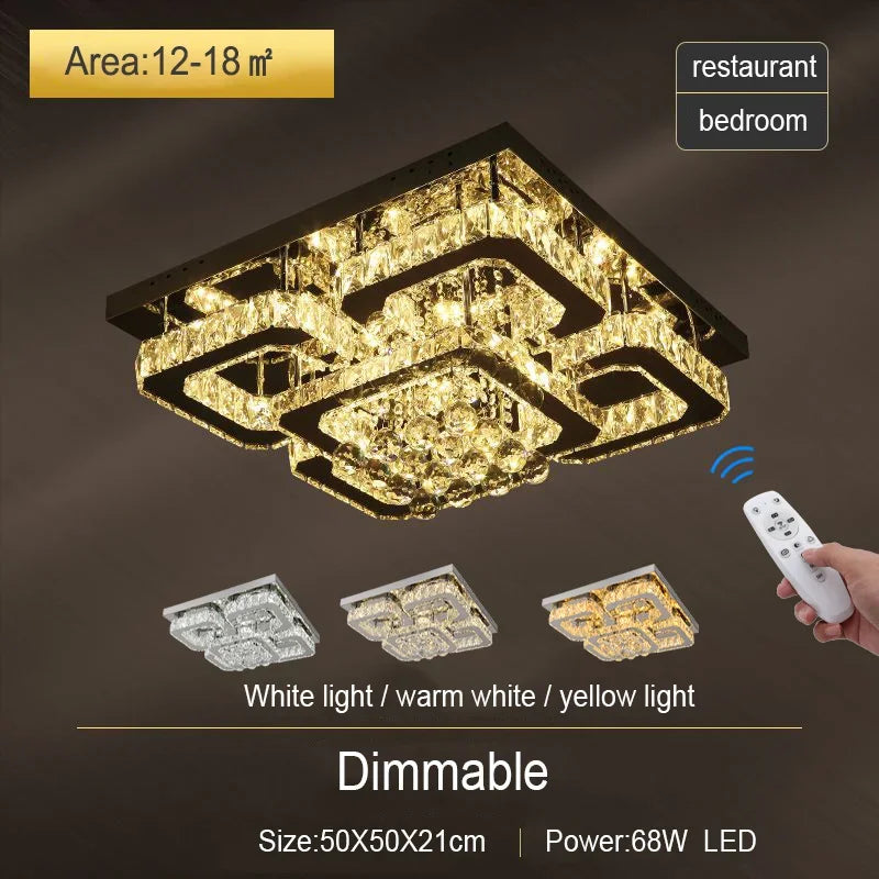 Modern Fancy Crystal LED Flush Mount Ceiling Light Fixture Stepless Dimming for Office Living Room Luces Living Room Decoration