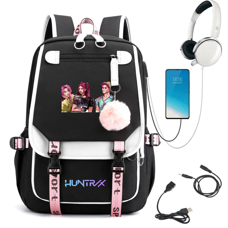 2025 New Fashion Women's Backpack KPop Demon Hunters Usb Travel Rucksack Large Back Pack Mochilas Mujer School Bags for Girls