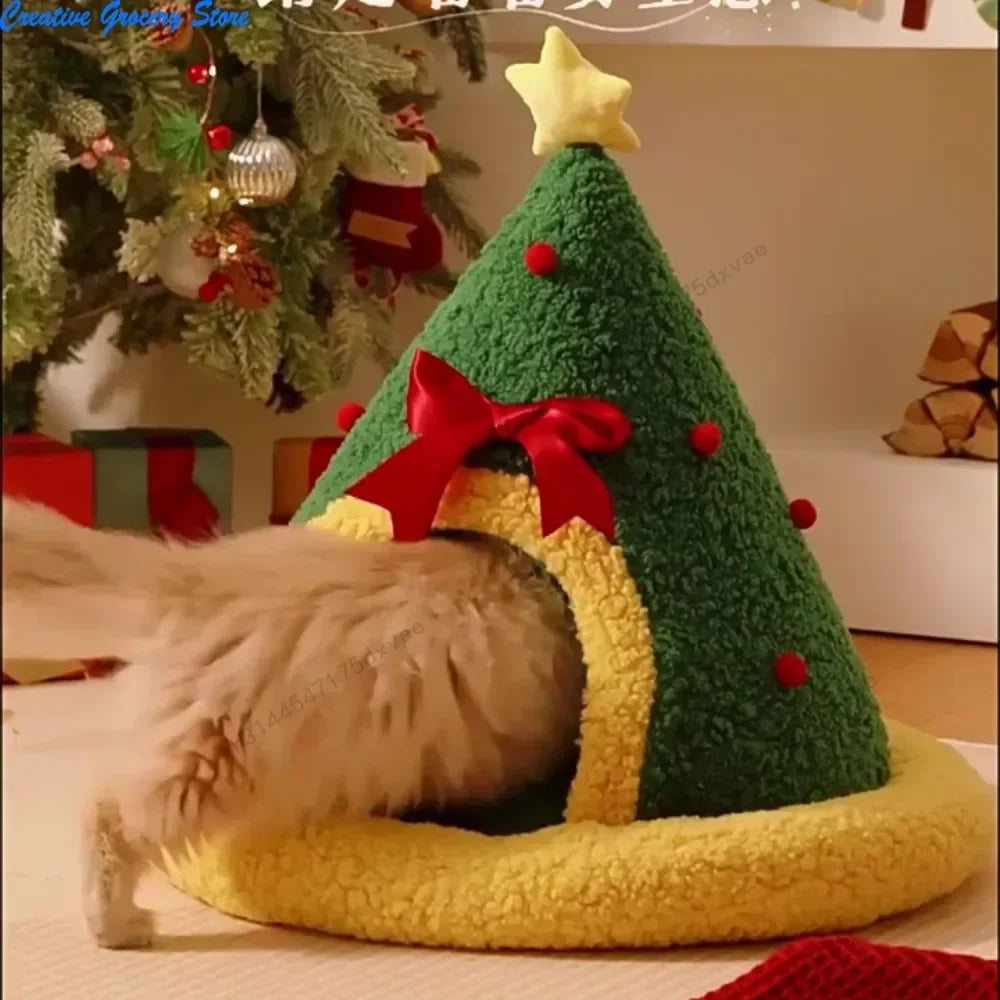 Christmas Cat Nest Thickened Pet Puppy Mats for Christmas Christmas Eve Cat Dog Socks Nest  Pet Furniture Semi Closed Cat House