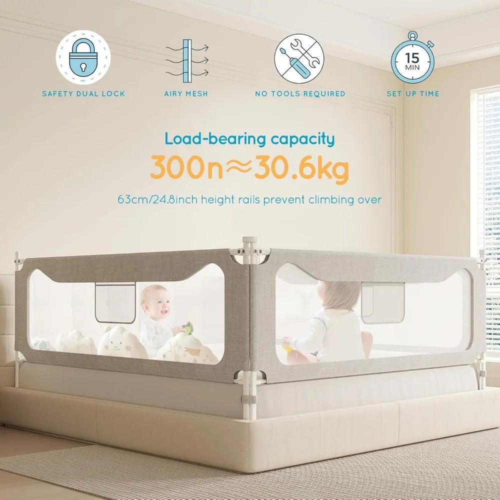 3-Sided Tall Adjustable Child Safety Bed Rail for King Size Beds