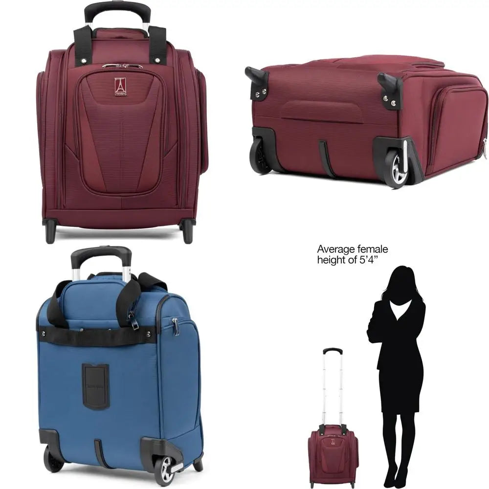 Compact Lightweight Rolling Underseat Carry-On Bag, Softside Luggage for Men & Women, Burgundy, Travel-Friendly 2-Wheel Upright