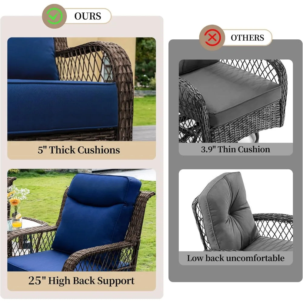 Outdoor Swivel Chairs3 Piece Wicker Rocking Chairs Set Patio Furniture Set with Rattan Side Table Rocker Bistro Sets for Outside