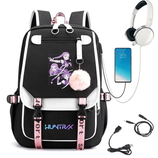 2025 New Fashion Women's Backpack KPop Demon Hunters Usb Travel Rucksack Large Back Pack Mochilas Mujer School Bags for Girls