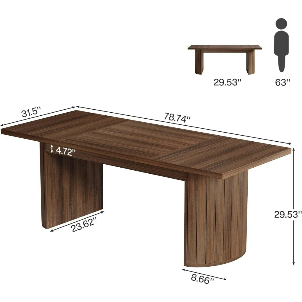 78.7" Extra Long Dining Table for 6-8 People, Large Farmhouse Kitchen Table with Wooden Tabletop, Rustic Style Rectangular Dinn