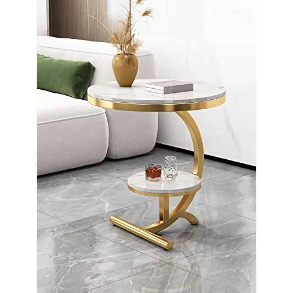Luxury Marble End Table Decor & More Round Coffee Table with Storage Shelf for Home & Living Room |Gold Coffee Table|Outdoor & I