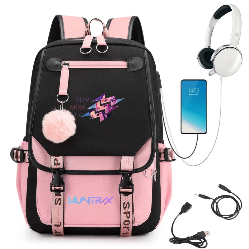 KPop Demon Hunters Anime Student Backpack Usb Travel Rucksack Large Back Pack Mochilas Mujer School Bags for Boys Girls Teenager