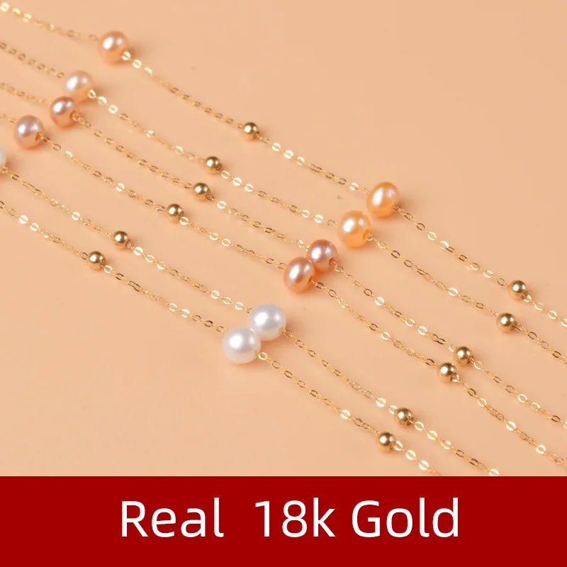NYMPH 18K Gold Pearl Jewelry Set Natural Freshwater Pearl Necklace Pure AU750 Earrings for Women Wedding Gift t424