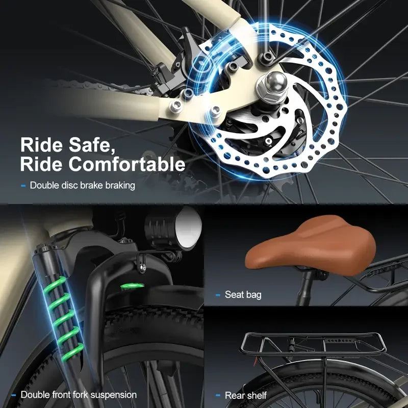 24" Electric Motorcycles Mountain E Bike for Adults, 600W Peak Motor Ebike 22.9Mph 34.5Miles 13.3AH Adults Electric Bicycle