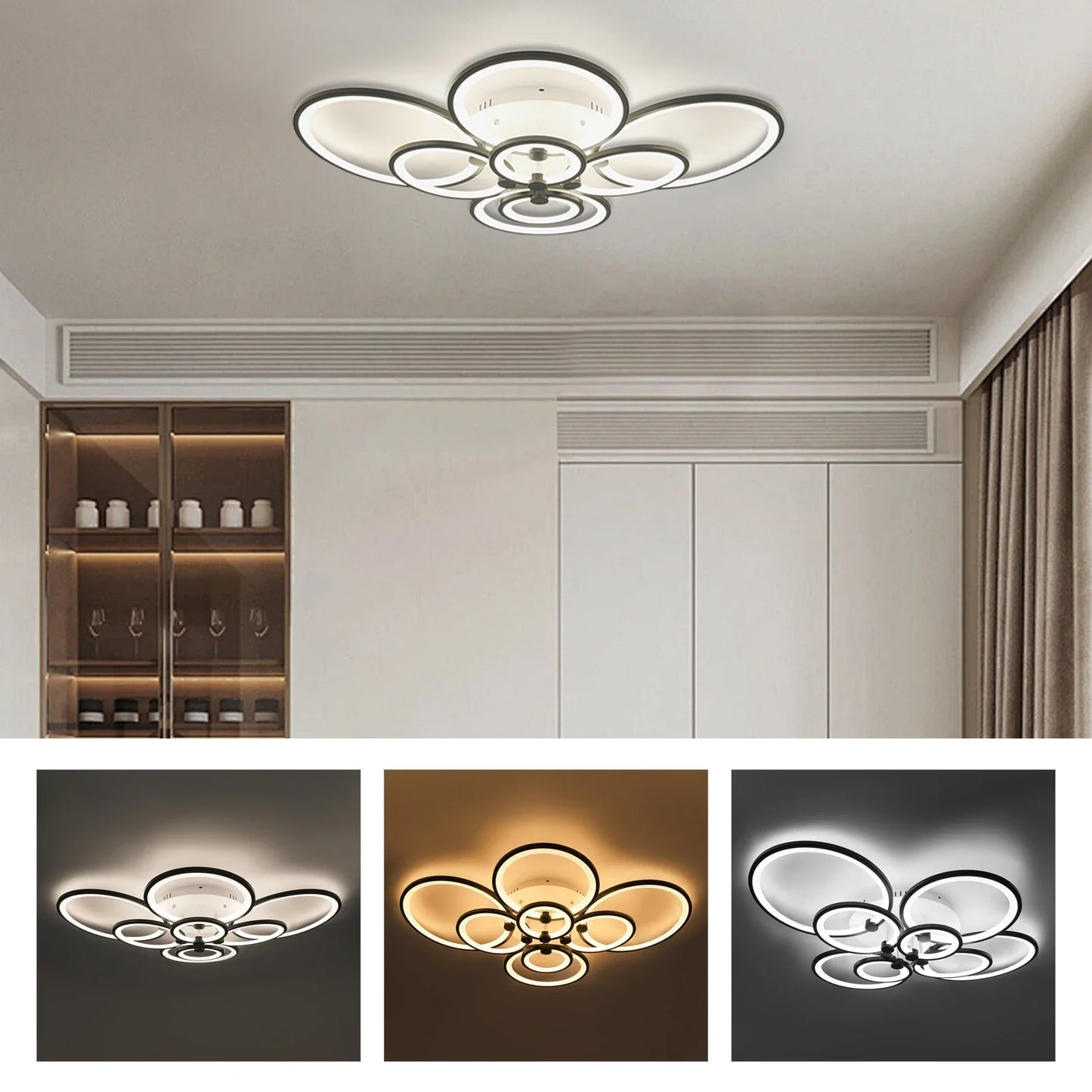 8-Light Modern LED Ceiling Lamp with Remote Control, Transparent Acrylic Shade, Semi-Flush Mount Chandelier  for Dining Room