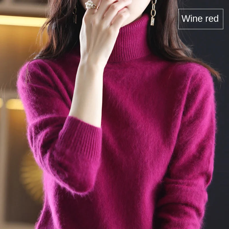 New Women's Clothing For Autumn/Winter 2024 100% Mink Plush Turtleneck Pullover Sweater Ladies Cashmere Sweater Dbr-018
