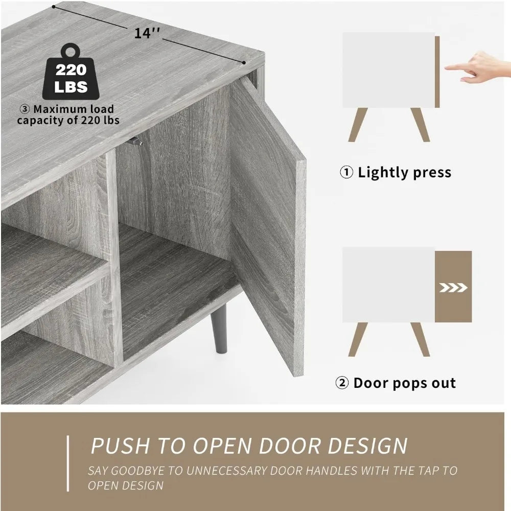 Mid Century Modern 65 TV Stand with Storage and Open Shelves for Entertainment Center