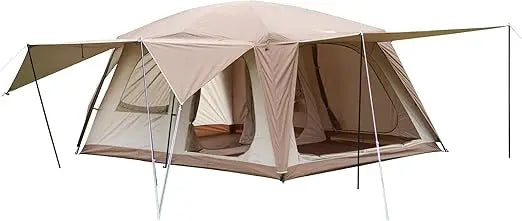Family Cabin Tent for 8-10 People: 3-Door, 2-Room, Large Waterproof Portable Glamping Tent