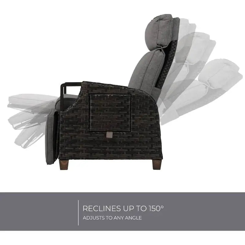 Outdoor Recliner with Independent Adjustable Back and Footrest, Air Pump 150° Lay Flat Chair With Olefin Cushion Flip-Up Table