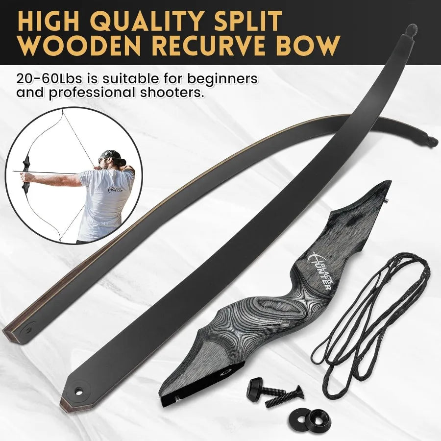 Obert Original Black Hunter Takedown Recurve Bow 60inch with Bamboo Core Limbs for Archery Hunting Target Practice Indoor Outdo