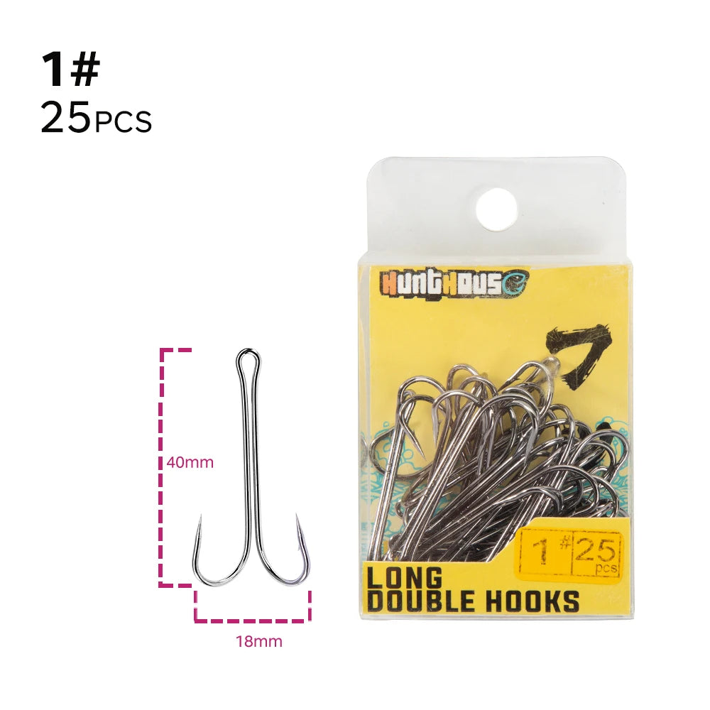 Hunthouse Fishing Hooks 1/0 2/0 3/0 Double Hook High Quality Carbon Steel Fish Hook Sharp Hooks #1 #2 #3 #4 Fishing Tackle Set