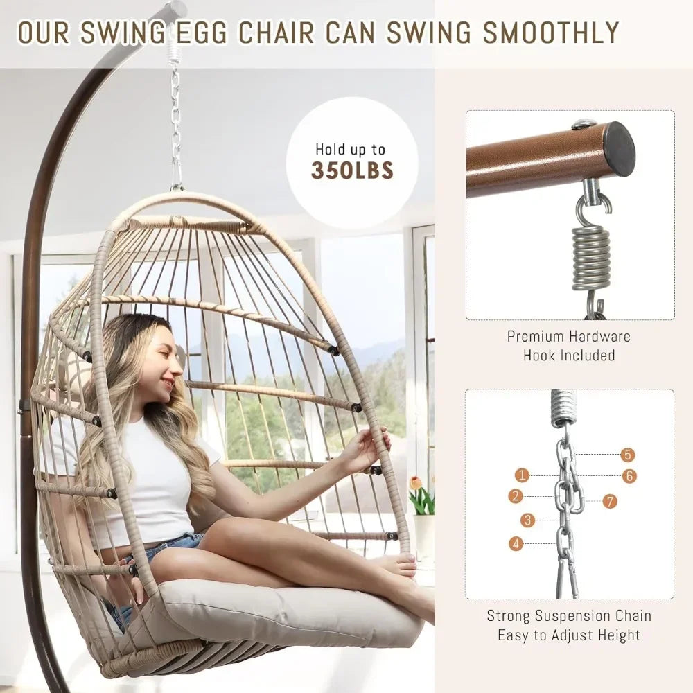 Rattan Wicker Hanging Egg Chair with Stand for Patio Swing Chair with Cushion And Pillow for Indoor Outdoor Use