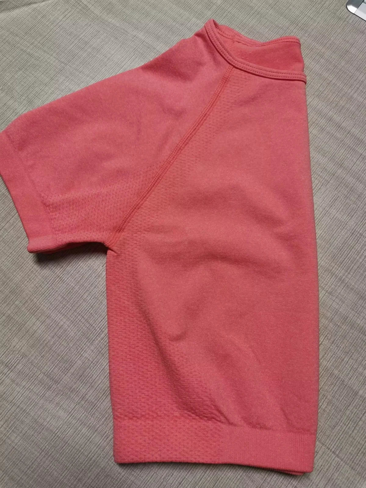Women's Knitted Seamless Running Sports Short Sleeve Top Fitness Yoga Wear