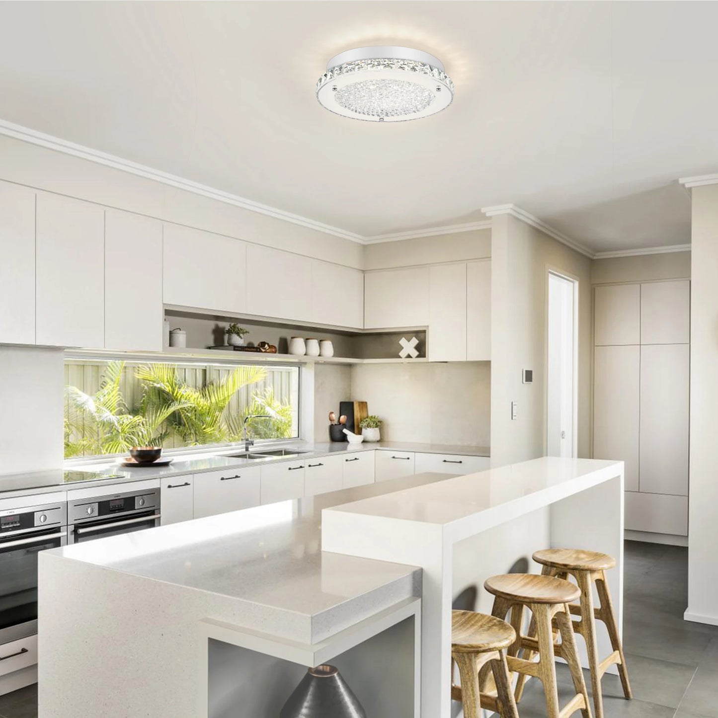 1pcs Modern  Crystal Ceiling Light 11in Circular Led 18w 4000k Living Room Bedroom Study Home Decor Lighting