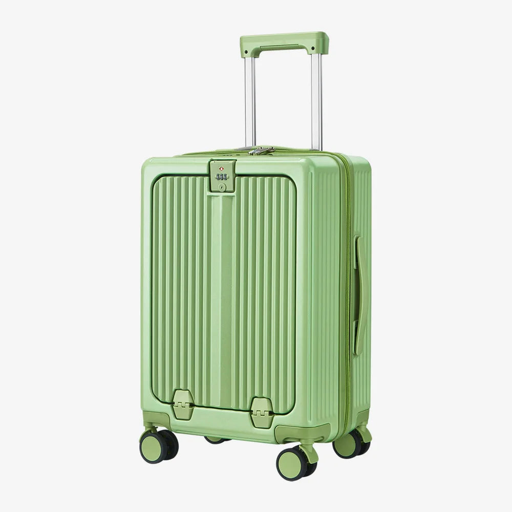 Front Opening Suitcase Aluminum Alloy Widen Trolley Rolling Luggage with Cup Holder TSA Lock Spinner Wheels Carry-on Case Bag