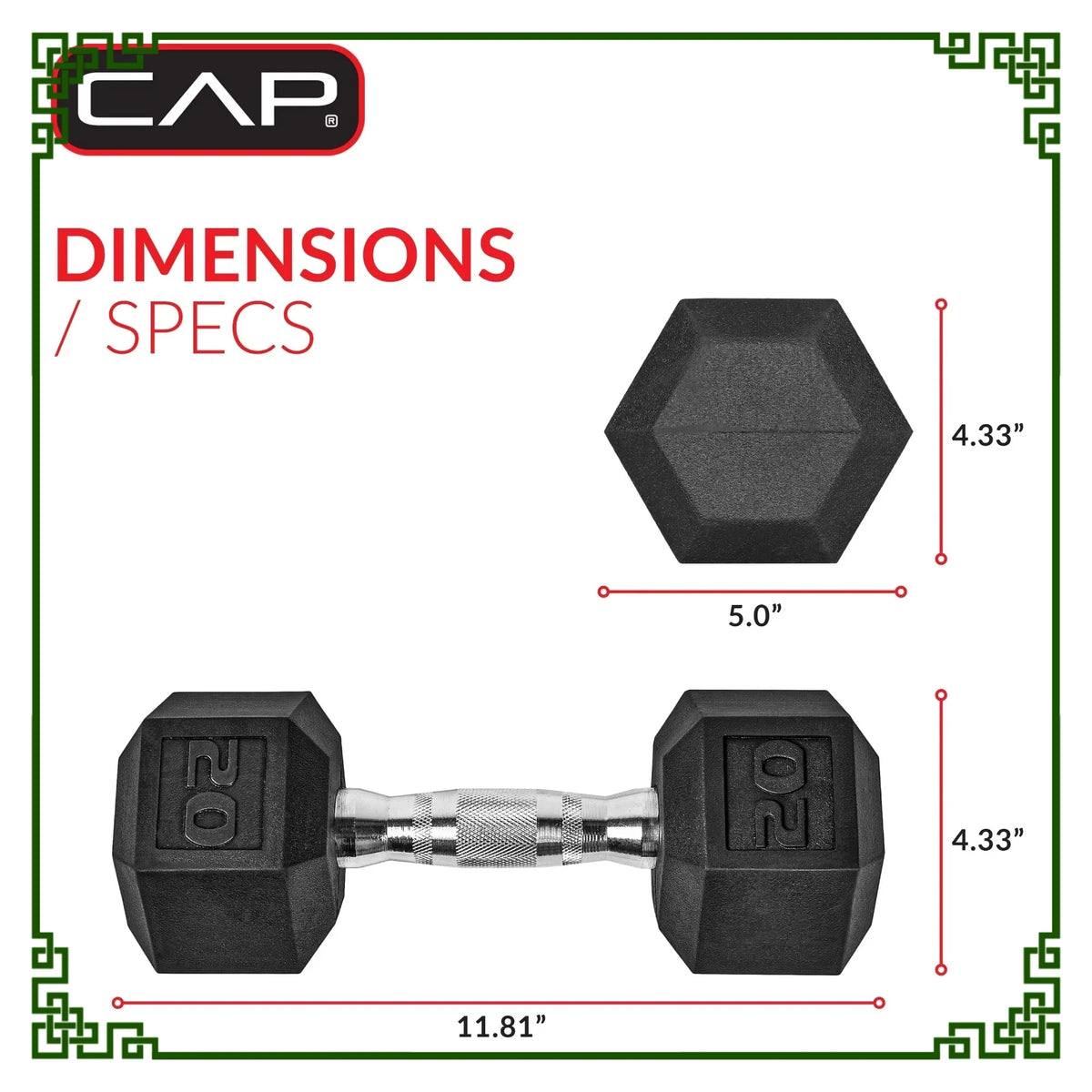 20lb Rubber Hex Dumbbell Pair, Non-Slip & Anti-Roll Design. Ideal for Home Gym, Full-Body Strength Training.