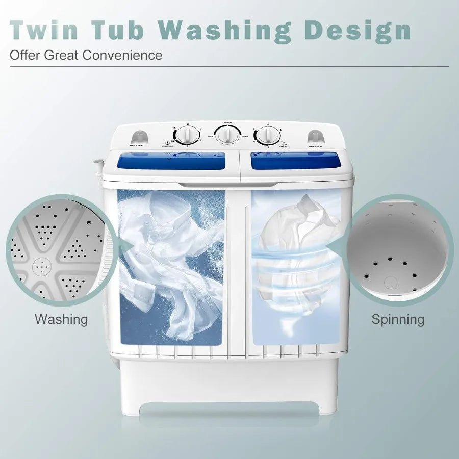 Portable Washing Machine Twin Tub with 20 Lbs Total Capacity Featuring Compact Laundry Washer 12 Lbs and Spinner (8 Lbs) Durabl