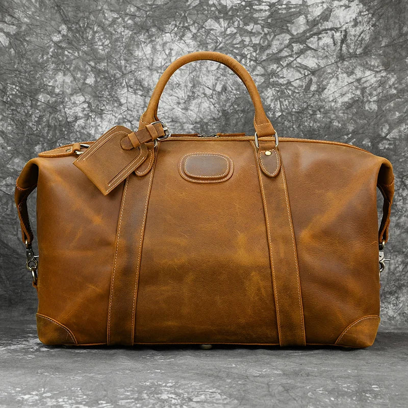 100% Genuine Crazy Horse Leather Men Travel Bags with Rivet Big HandBag for Male Cowhide Duffel Bag Mans Travelling Bag Luxury