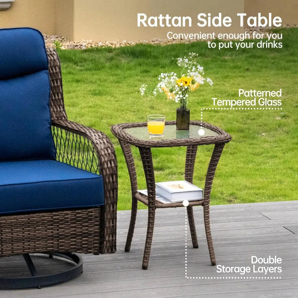Outdoor Swivel Chairs3 Piece Wicker Rocking Chairs Set Patio Furniture Set with Rattan Side Table Rocker Bistro Sets for Outside