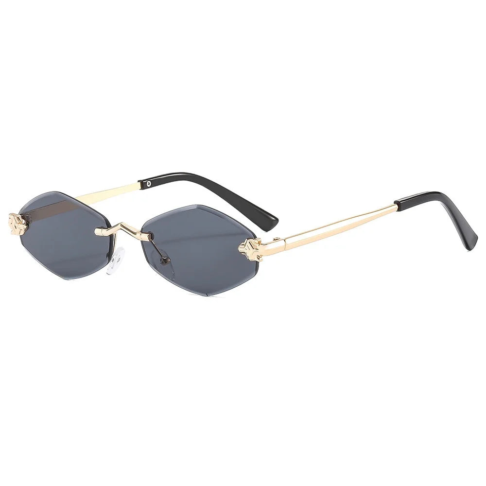 Trendy Rimless Polygonal Sunglasses Stylish Gradient Lens Metal Shades Eyewear Luxury Brand Small Rhombus Vintage Sun Glasses