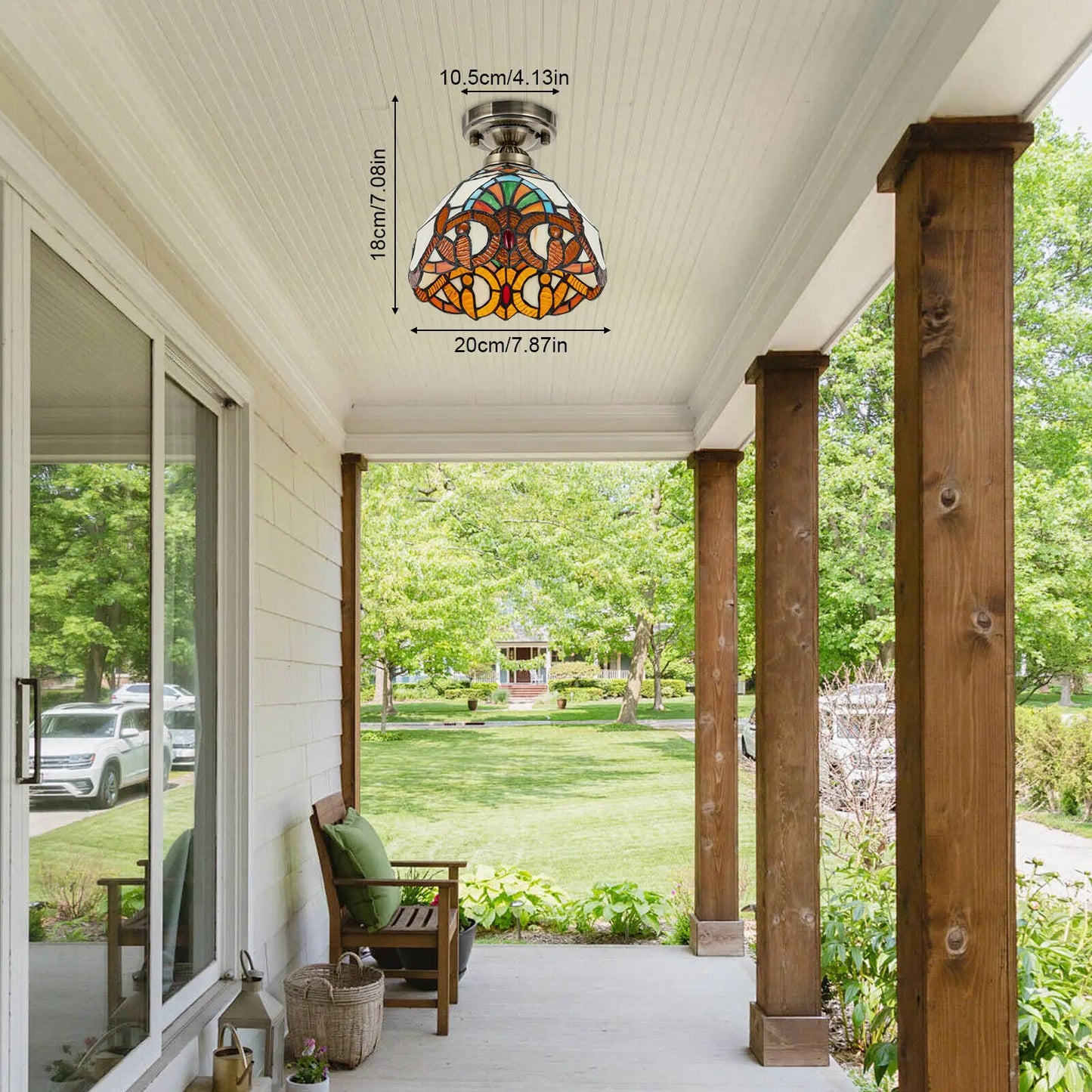 Ceiling Light E26 Baroque Stained Glass Semi Flush Mount Retro Style Lighting Lamp 3000-5000K