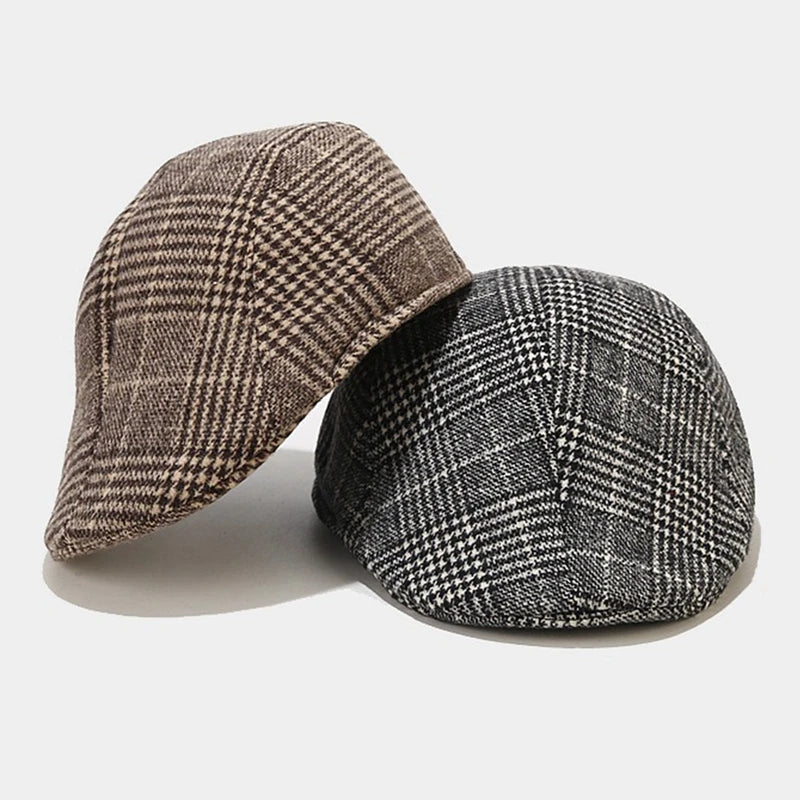 British Style  Autumn Winter Warm Gentleman Baseball Hat Berets Newsboy Painters Hat Plaid Wool Hat Unisex Cabbie Visor Flat Cap