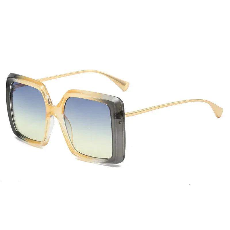 JNPCXI Wholesale Oversized Square Double Color Gradient Green Yellow Sunglasses Women Fashion Shades UV400 Punk Men Sun Glasses