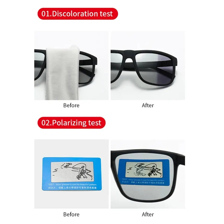 Fashion Photochromic Polarized Sunglasses Men Women Vintage Square Men's Sun Glasses Brand Designer Driving Fishing UV400 Shades