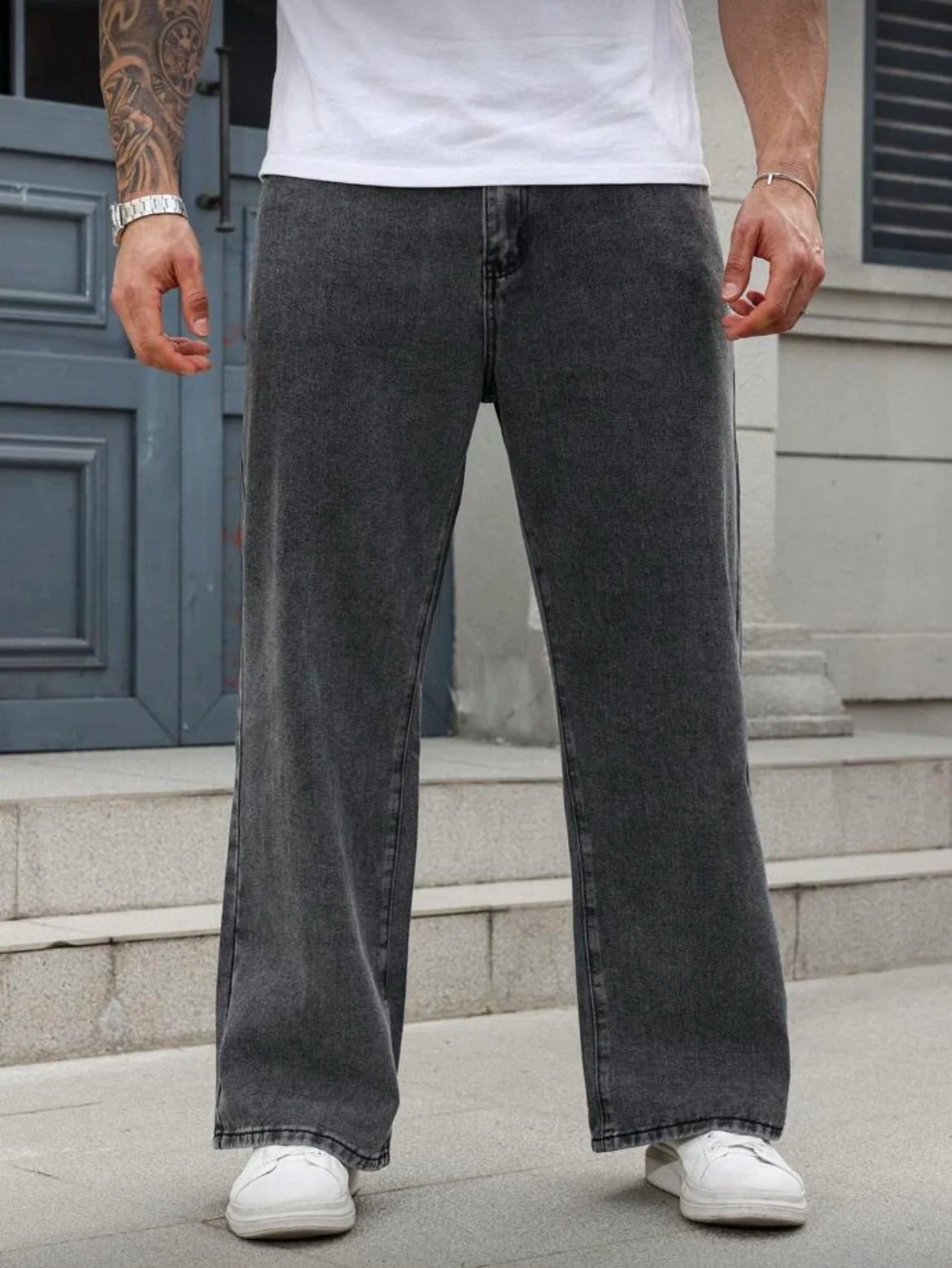 Men's Tapered Jeans - Dark Gray Slim Straight, Urban Commute & Casual Stylish Essential