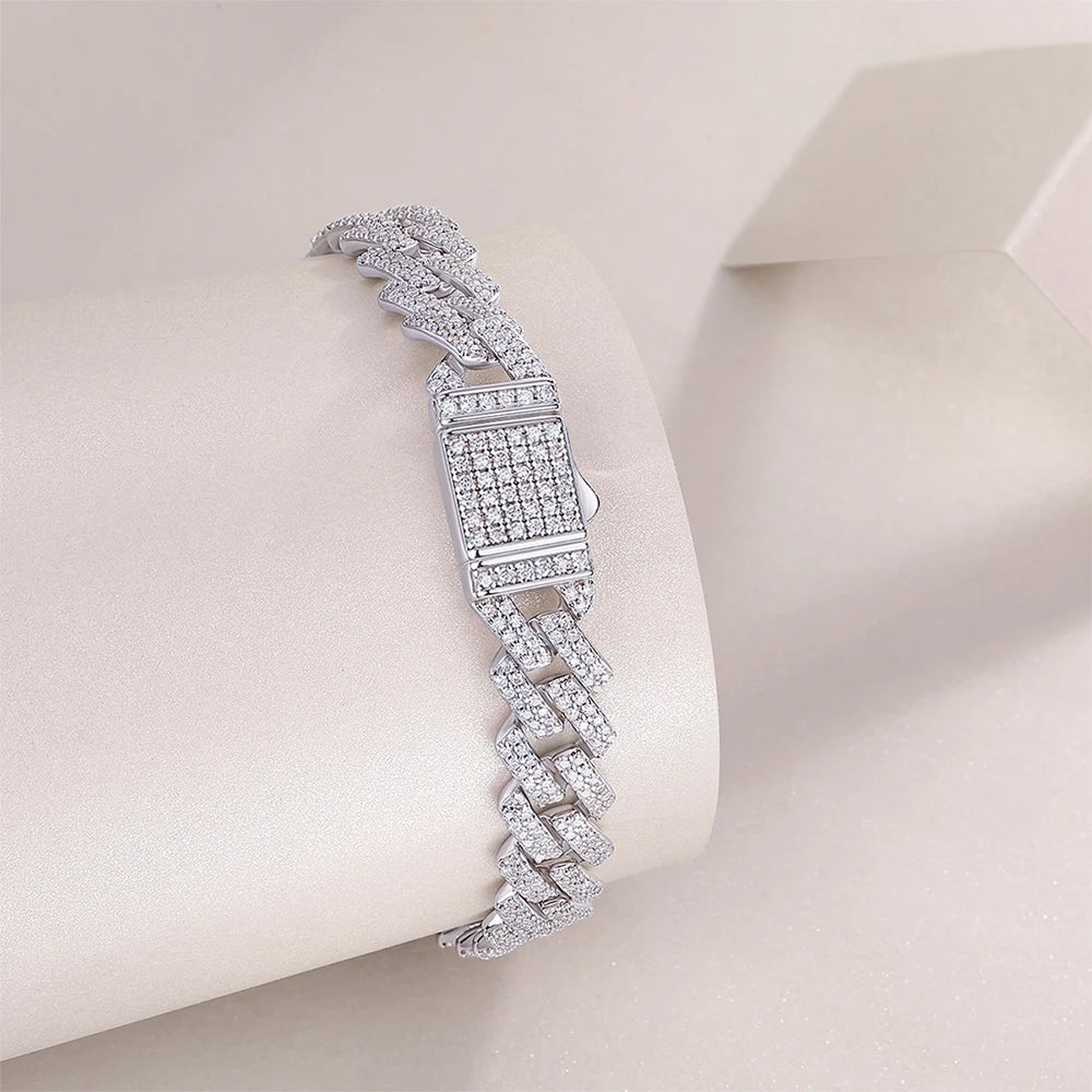 JIUZUAN Unisex Moissanite Cuban Bracelet 925 Silver 18K Gold Plated Width 10 14mm Adjustable Length Gift GRA Certificate