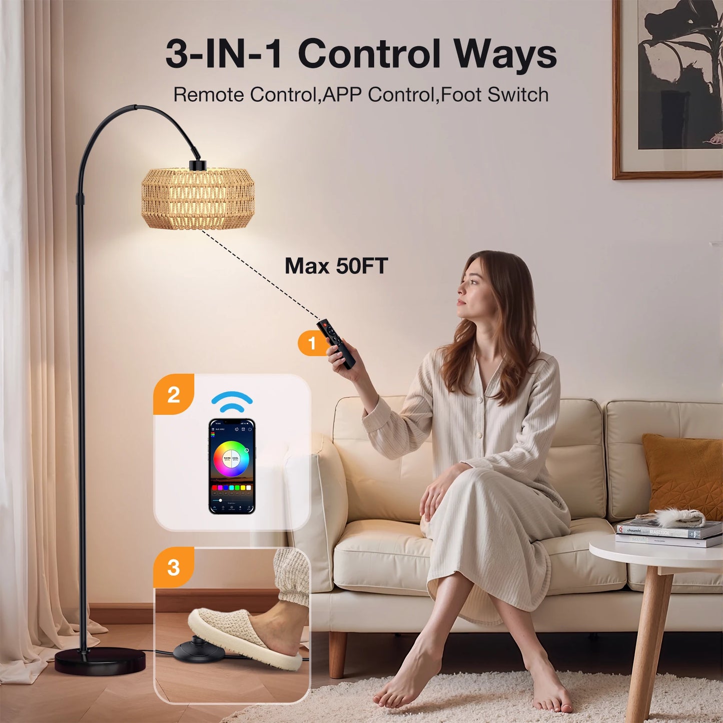 Modern Smart LED RGB Floor Lamp with APP Remote Control/ Stepless Dimming/ Timmer Setting/ Memory Function for Home Living Room